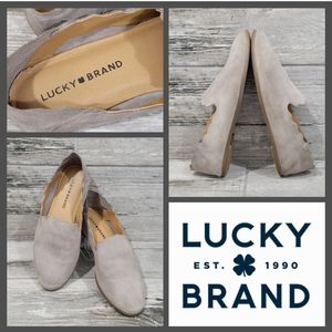 Lucky Brand "Caliya" Suede Scalloped Edge Slide-On Flats